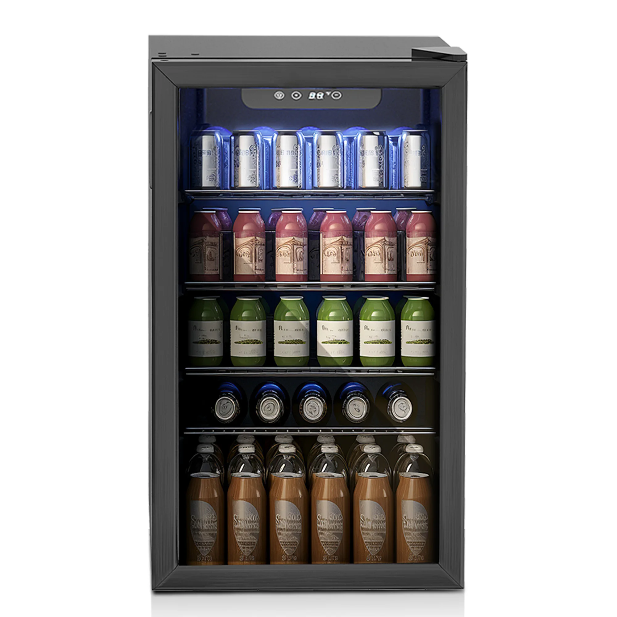 SIMZLIFE Beverage Refrigerator and Cooler, 125 Can Mini fridge with Glass Door for Home/Bar/Office, Black