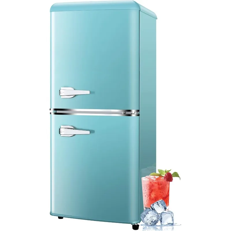 3.8 Cu.Ft Retro Fridge with Bottom Freezer and Drawer, 2 Door Refrigerator with 7 Adjustable Temperature Settings Blue