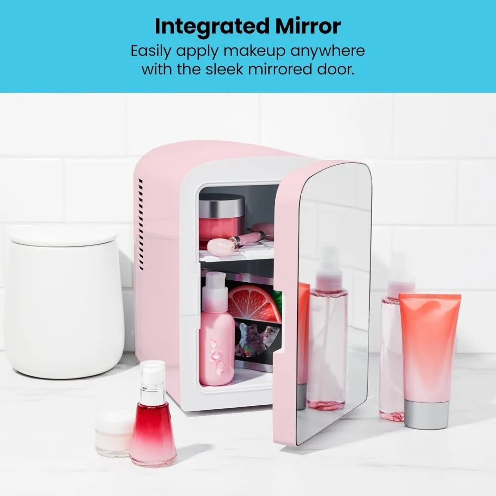 Portable Mirrored Personal Fridge 4L Mini Refrigerator, Makeup Storage, Serums & Face Masks, Small For Desktop Or Travel,Pink - Image 5