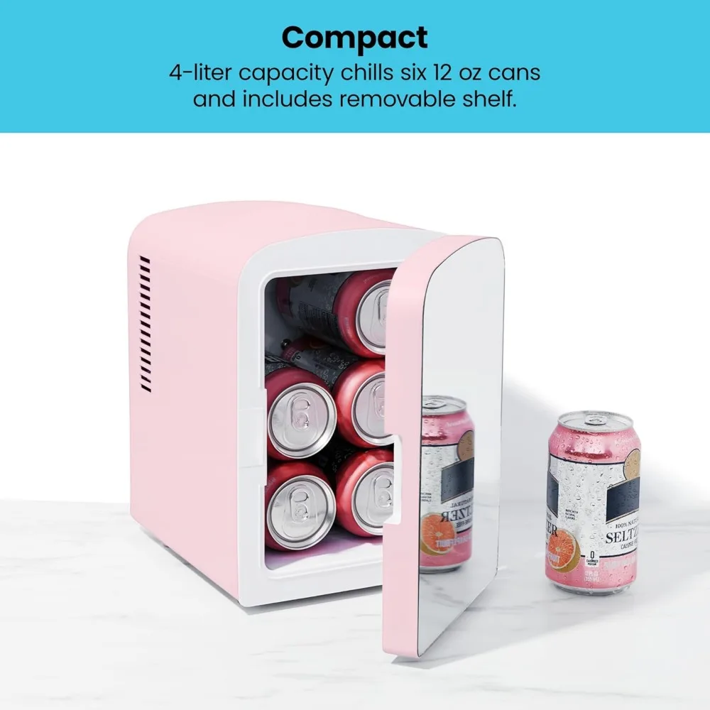 Portable Mirrored Personal Fridge 4L Mini Refrigerator, Makeup Storage, Serums & Face Masks, Small For Desktop Or Travel,Pink - Image 3