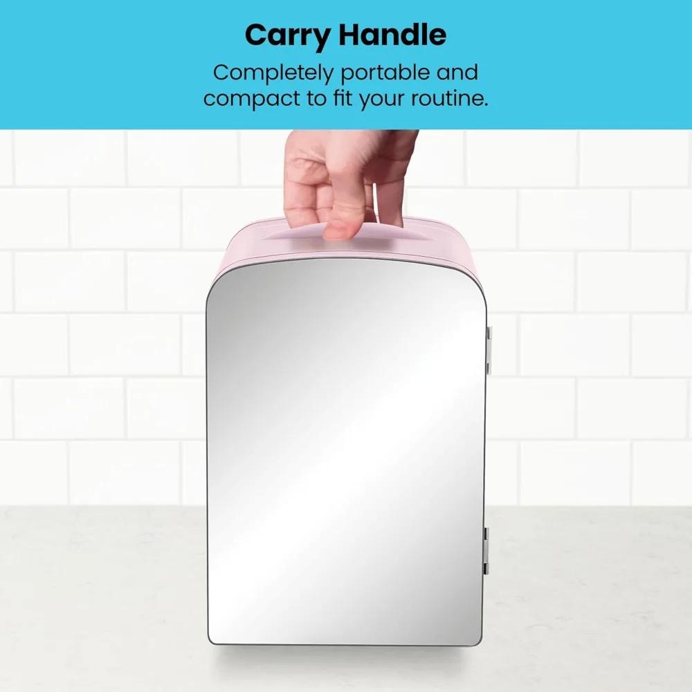 Portable Mirrored Personal Fridge 4L Mini Refrigerator, Makeup Storage, Serums & Face Masks, Small For Desktop Or Travel,Pink - Image 4
