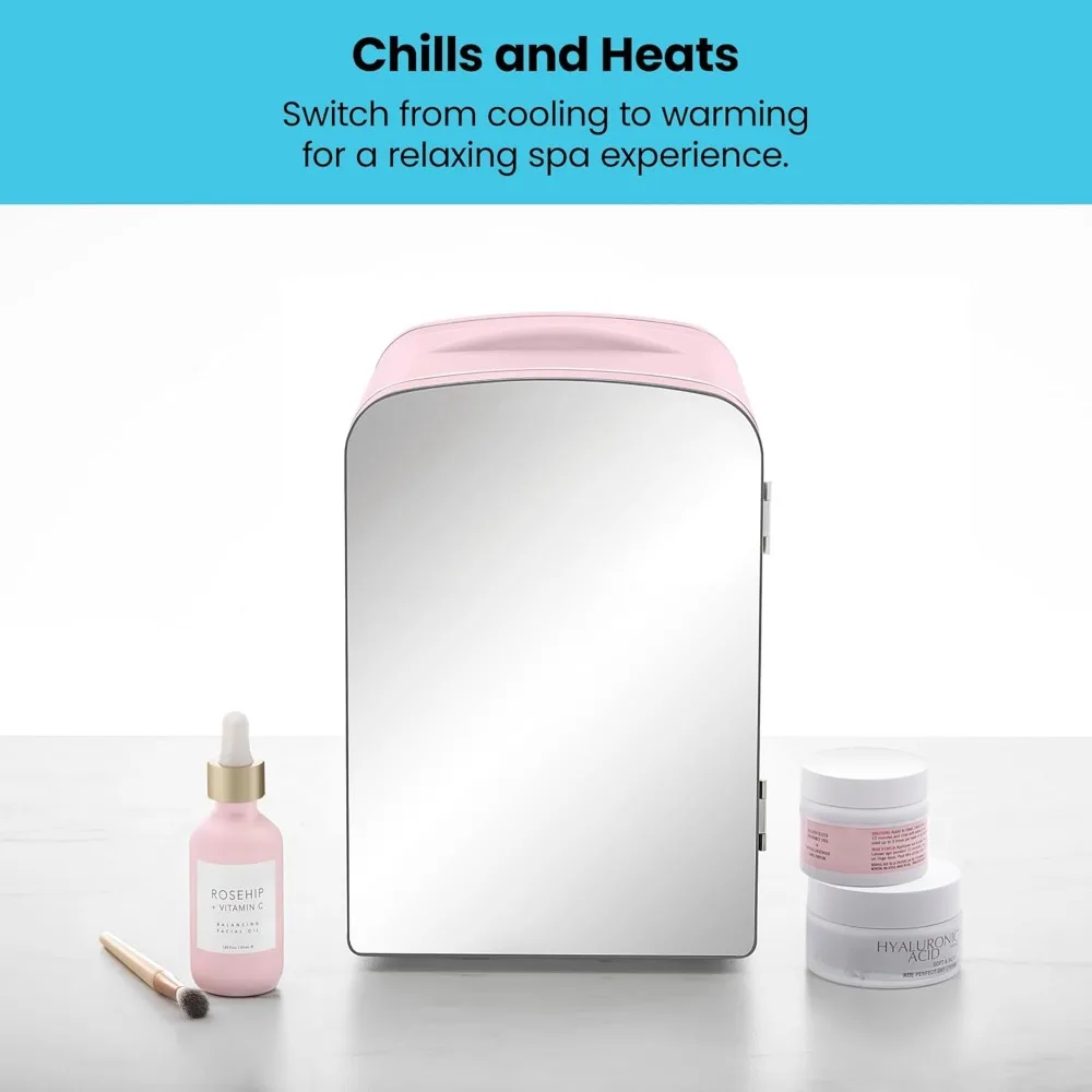 Portable Mirrored Personal Fridge 4L Mini Refrigerator, Makeup Storage, Serums & Face Masks, Small For Desktop Or Travel,Pink - Image 6